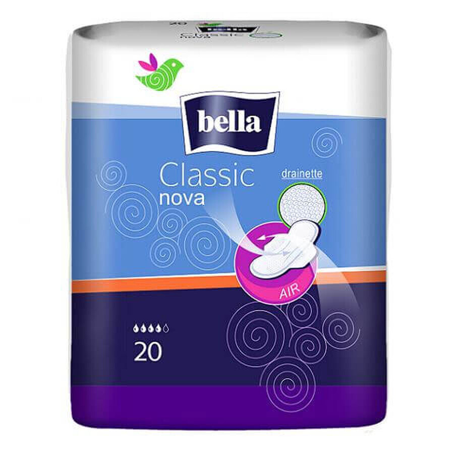 Bella Classic Nova, Compresas sanitarias Drainette con alas, 20 piezas