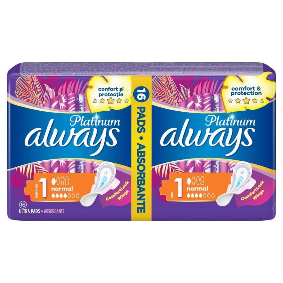 Always Platinum, Damenbinden mit Flügeln, Ultra Normal Plus, 16 Stück