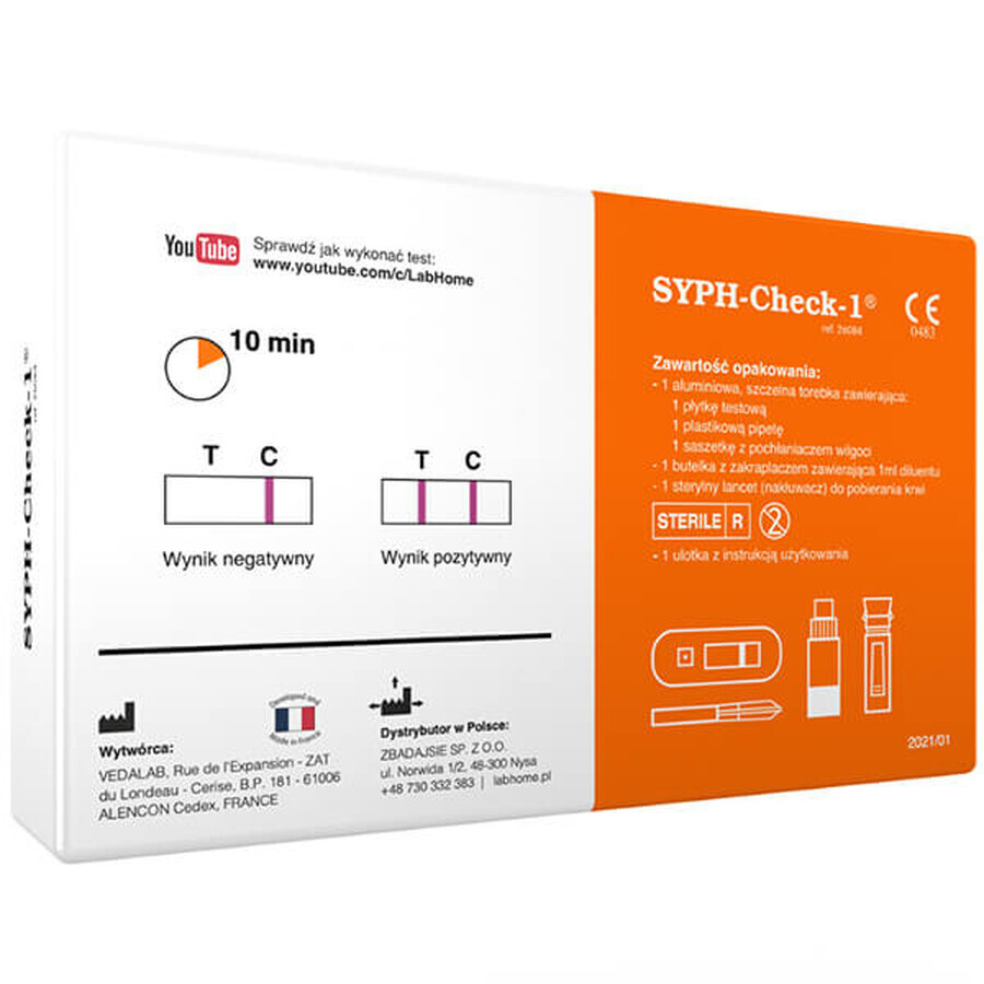 LabHome Syph-Check-1, análisis de sangre para la detección de anticuerpos contra T. pallidum, diagnóstico de sífilis, 1 unidad