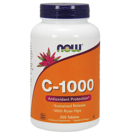 Now Foods C-1000, vitamina C + rosa silvestre, 250 comprimidos