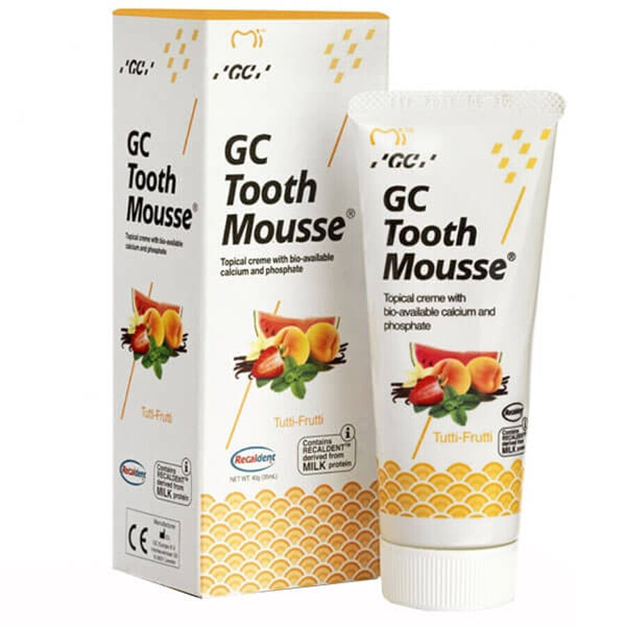 GC Tooth Mousse, pasta tópica, sabor tutti-frutti, sin flúor, 35 ml