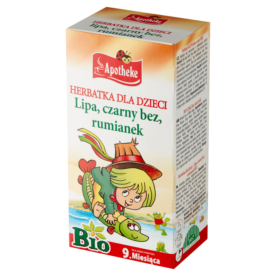 Apotheke Lipa, Saúco, Manzanilla Bio, té para niños mayores de 9 meses, 1,5 gx 20 sobres