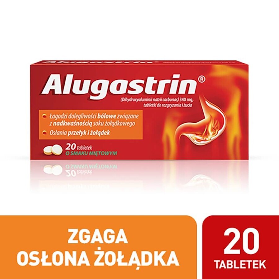 Alugastrina 340 mg, gusto menta, 20 compresse masticabili