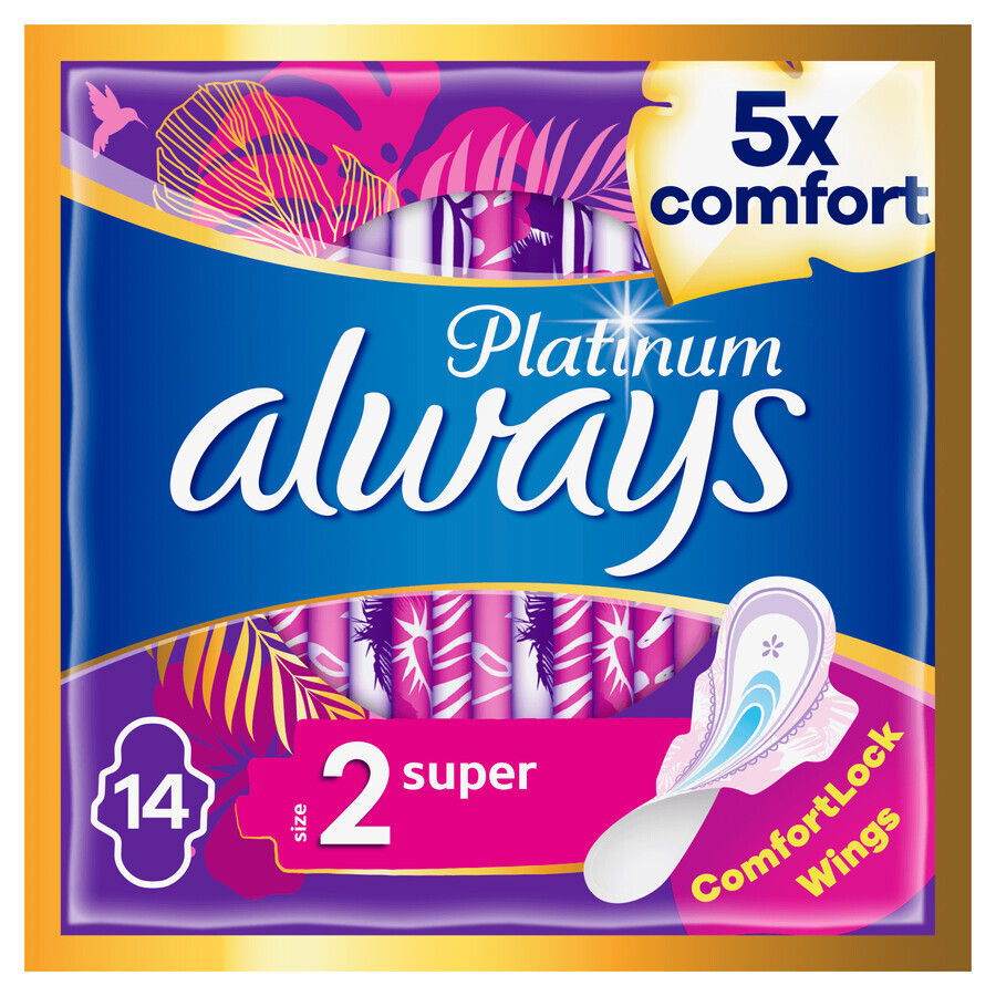 Always Platinum, Damenbinden mit Flügeln, Ultra Super Plus, 14 Stück