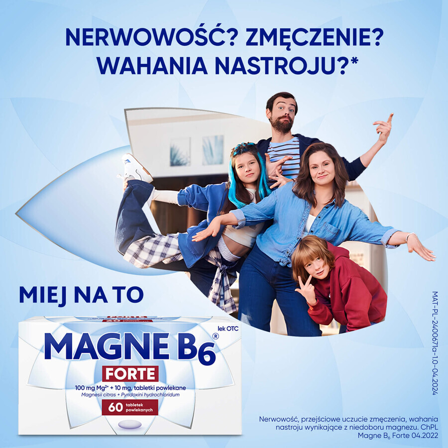 Magne B6 Forte 100 mg + 10 mg, 60 comprimidos recubiertos