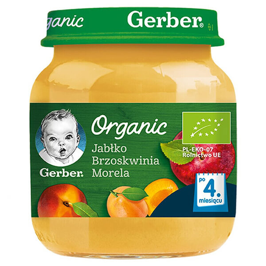 Gerber Organic, Dessert, pomme pêche abricot, après 4 mois, 125 g