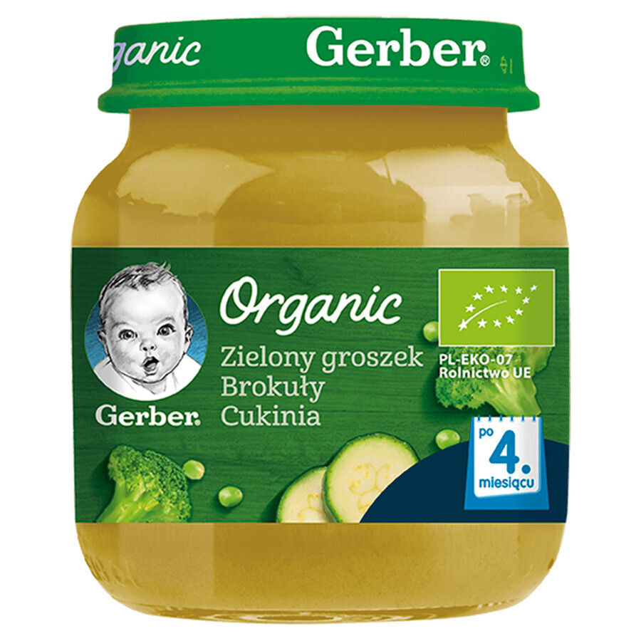 Gerber Organic Lunch, guisantes, brócoli, calabacín, a partir de 4 meses, 125 g