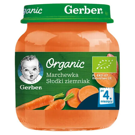 Gerber Organic Obiadek, zanahoria, boniato, después de 4 meses, 125 g