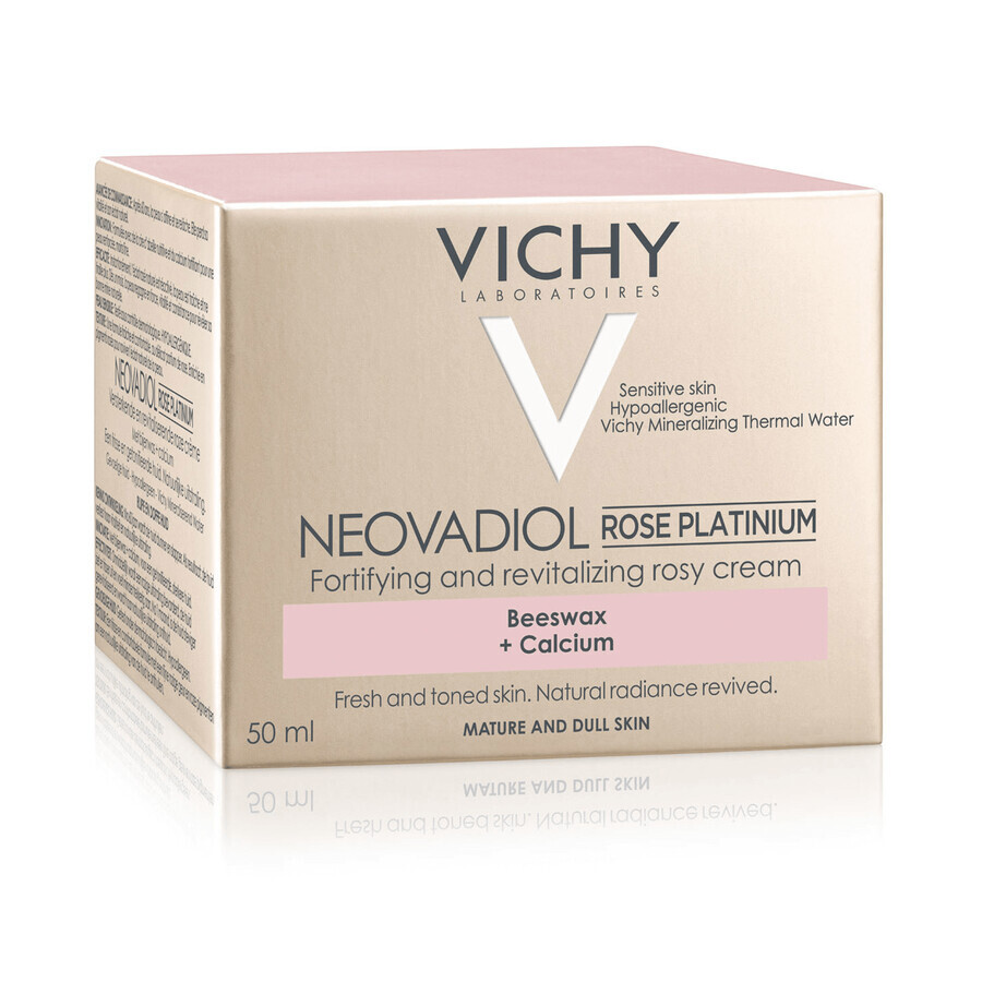 Vichy Neovadiol Rose Platinium, Crema facial fortalecedora y revitalizante de rosas para pieles maduras y apagadas, 50 ml