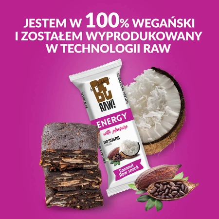 ¡BeRaw! Energy Raw Snack, barrita energética, cacao crudo, coco, 40 g