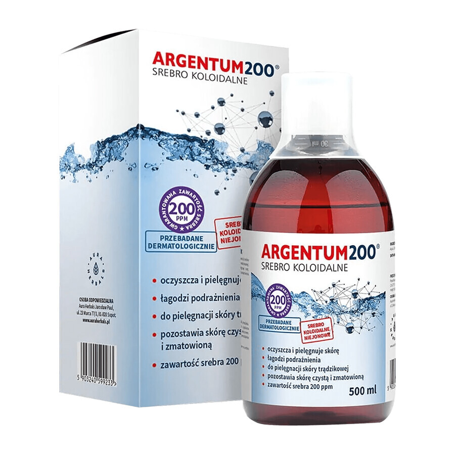 Aura Herbals Argentum 200 Colloidal silver 200 ppm, tonic, 500 ml