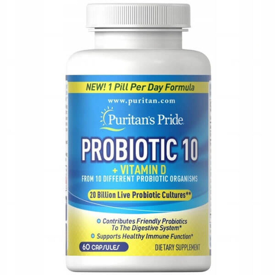 Puritan's Pride Probiotic 10 + vitamina D, 60 cápsulas