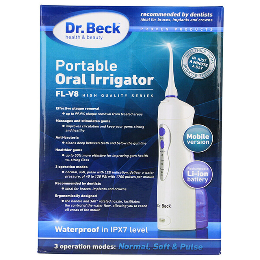 Dr. Beck FL-V8, irrigador dental, Skyblue + 2 puntas