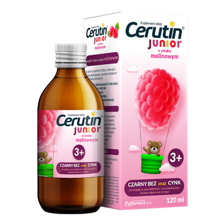 Cerutin Junior, jarabe, para niños mayores de 3 años, sabor frambuesa, 120 ml