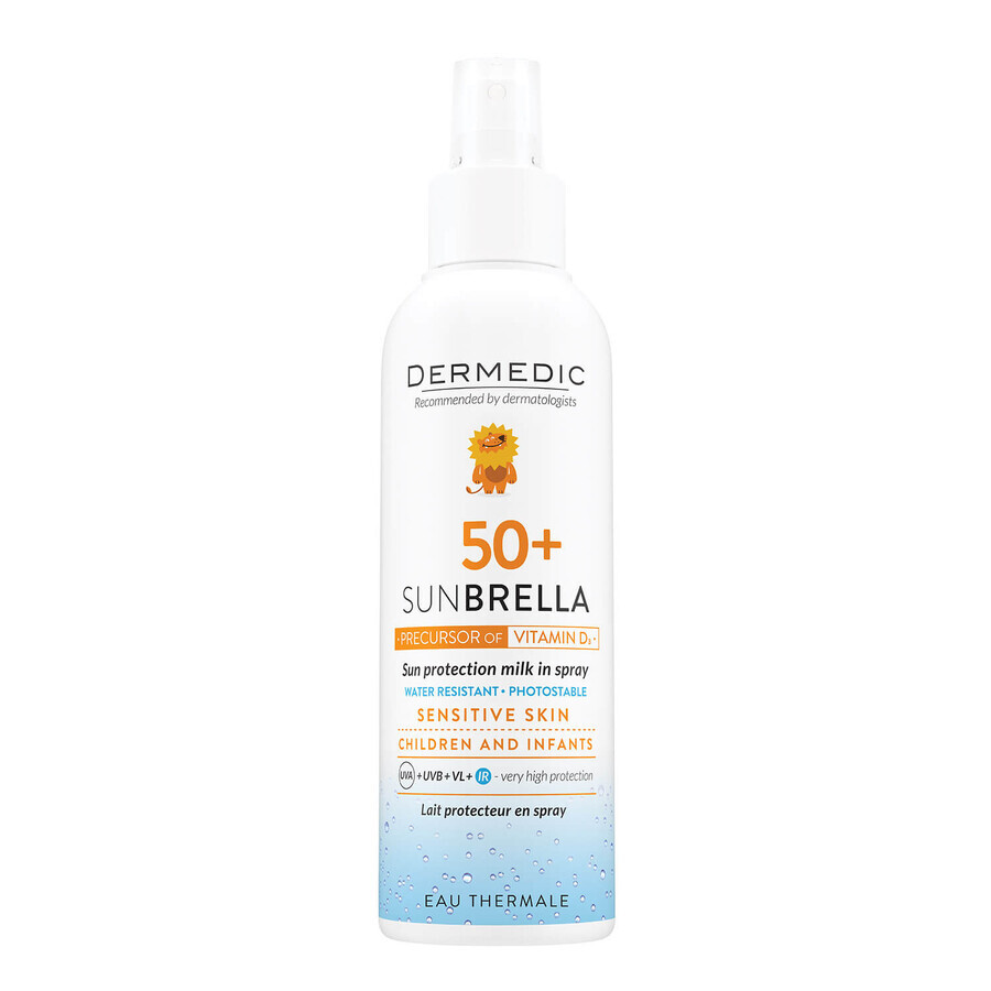 Dermedic Sunbrella Baby, leche protectora en spray para niños mayores de 6 meses, SPF 50+, 150 ml