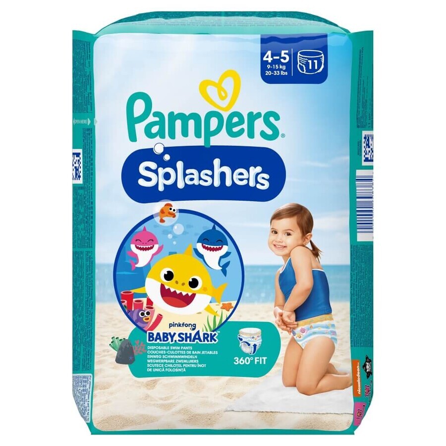 Pampers Splashers, pañales para nadar, talla 4-5, 9-15 kg, 11 piezas