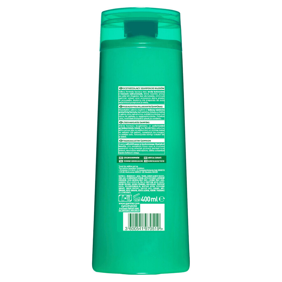 Garnier Fructis Hydra Fresh, champú fortalecedor para cabello graso con puntas secas, 400 ml