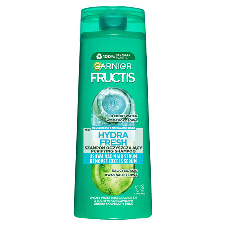 Garnier Fructis Hydra Fresh, champú fortalecedor para cabello graso con puntas secas, 400 ml