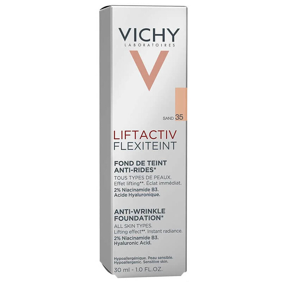 Vichy Liftactiv Flexiteint, base de maquillaje suavizante de arrugas, 35 Arena, 30 ml