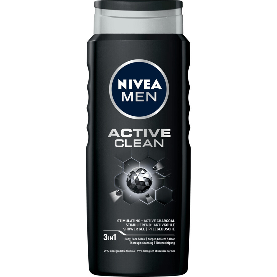 Nivea Men, Gel doccia 3 in 1 per viso, corpo e capelli, Active Clean, 500 ml