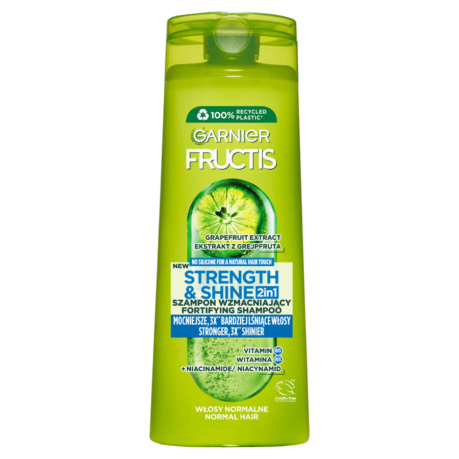 Garnier Fructis Strength and Shine, șampon de întărire 2 în 1 pentru păr normal, 400 ml