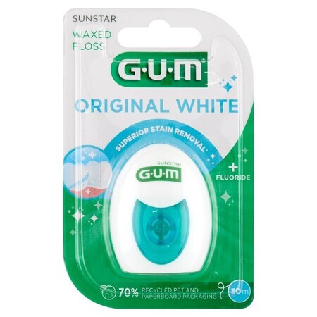 Sunstar Gum Original White, Dental Floss, Waxed, 30m