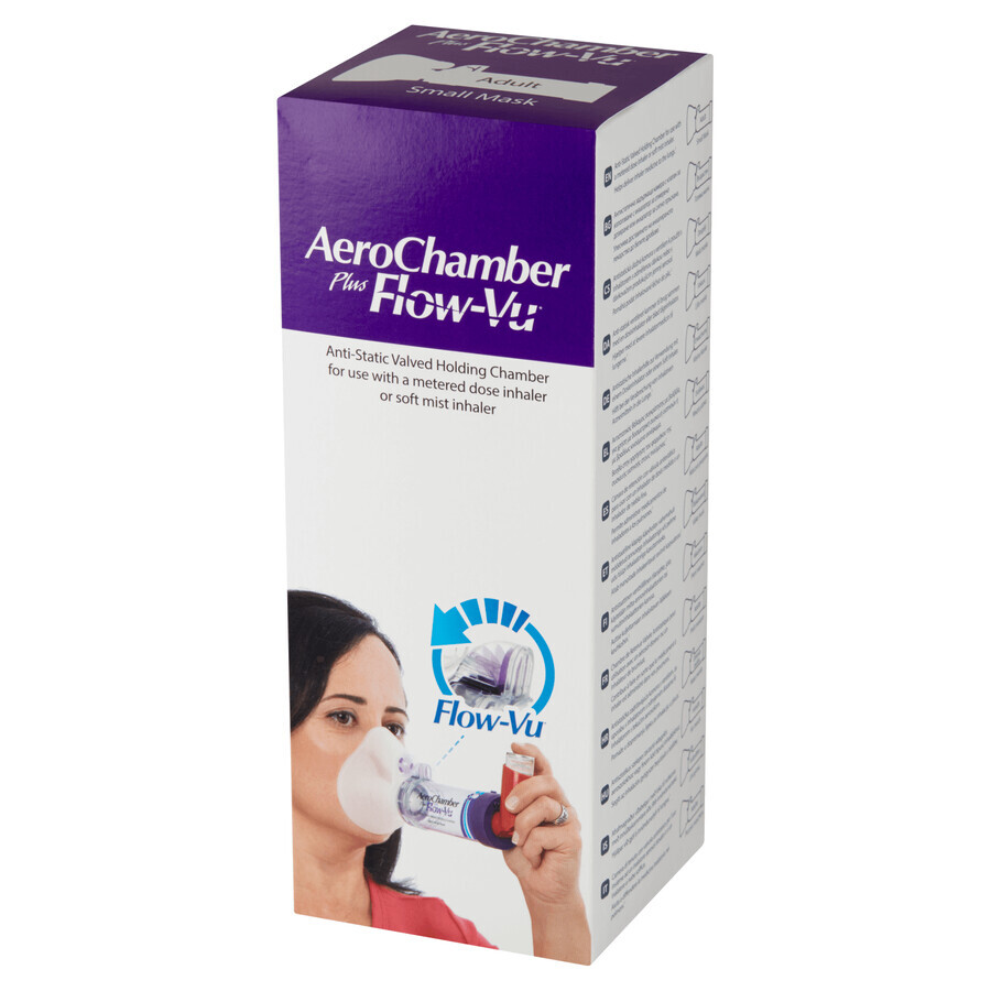 AeroChamber Plus Flow-Vu, cámara de inhalación con mascarilla para adultos y niños a partir de 5 años, Pequeña, 1 pieza