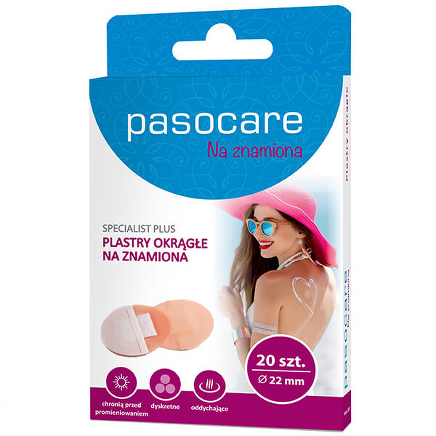 Pasocare Specialist Plus, parches redondos para marcas de nacimiento, 22 mm, 20 unidades