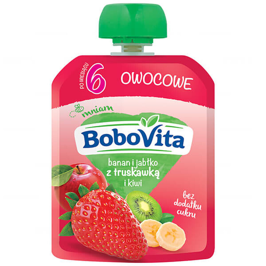 BoboVita Mousse in der Tube, Banane und Apfel mit Erdbeere und Kiwi, nach 6 Monaten, 80 g