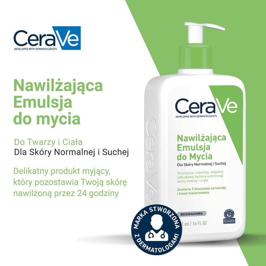 CeraVe, emulsión limpiadora hidratante, piel normal y seca, 473 ml