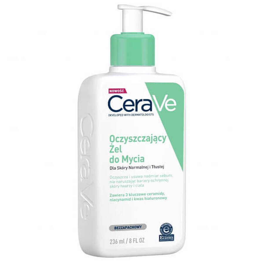 CeraVe, gel limpiador con ceramidas, piel normal y grasa, 236 ml