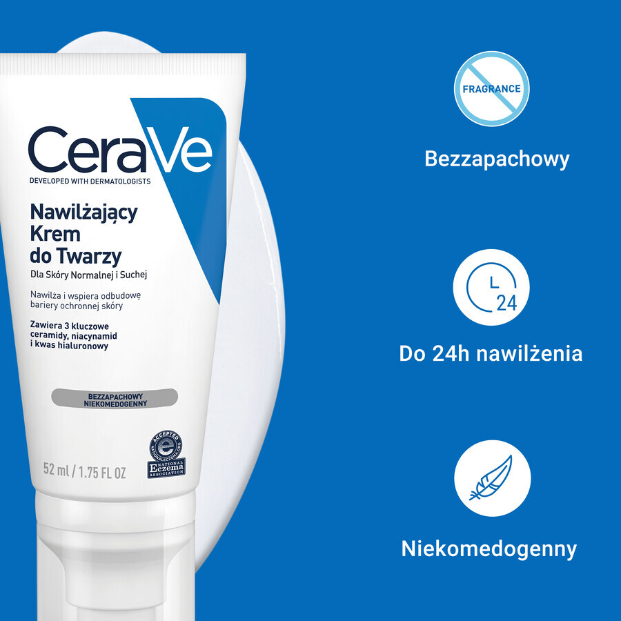 CeraVe, Feuchtigkeitscreme mit Ceramiden für das Gesicht, normale und trockene Haut, 52 ml