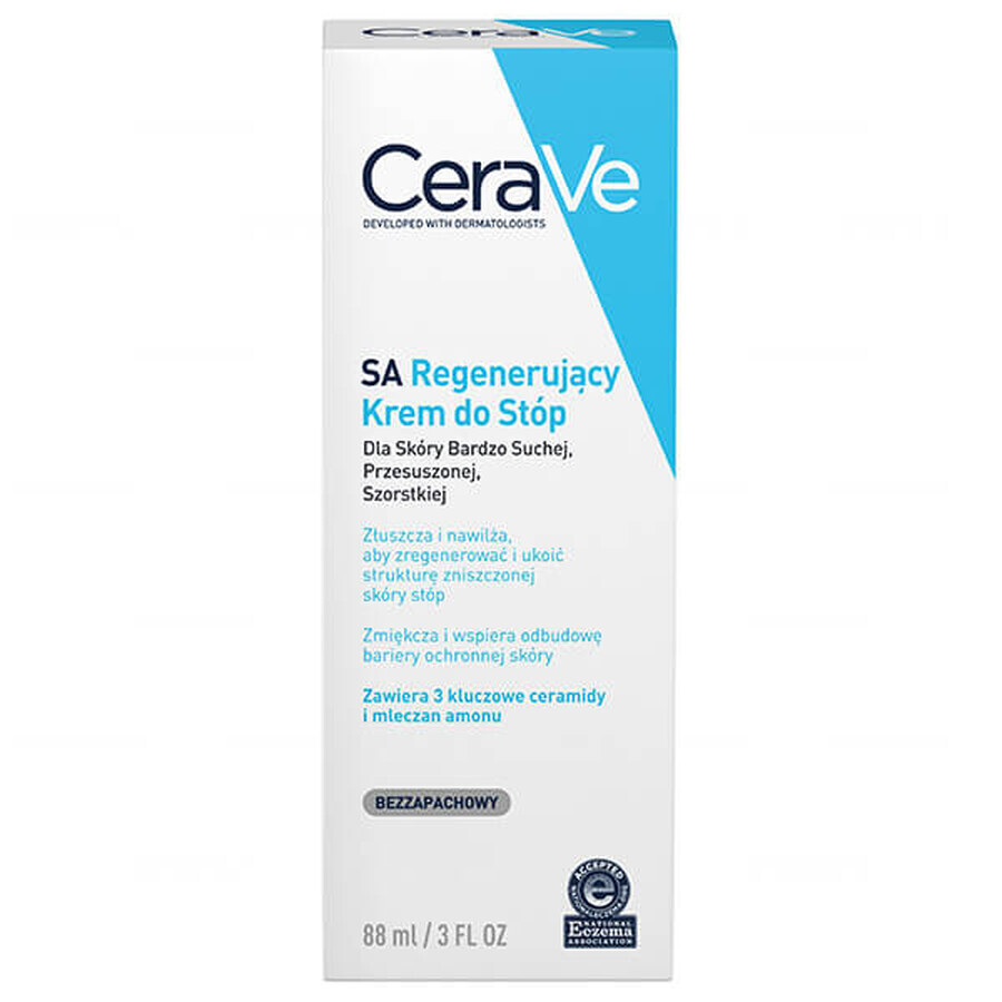 CeraVe SA, Regenerierende Fußcreme mit Ceramiden, trockene und sehr trockene Haut, 88 ml