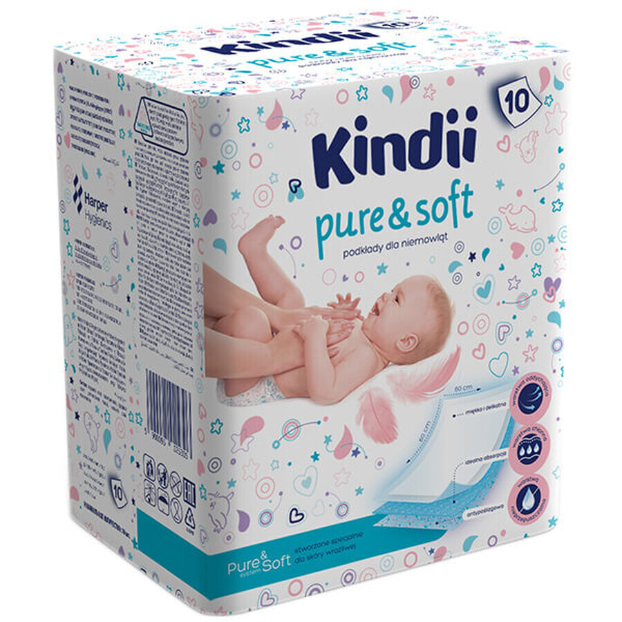 Kindii Pure & Soft, absorbentes para bebés, desechables, 60 cm x 60 cm, 10 unidades