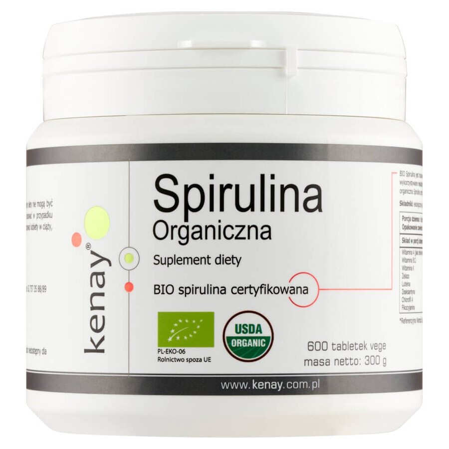 Kenay, Spirulina organică, 600 comprimate