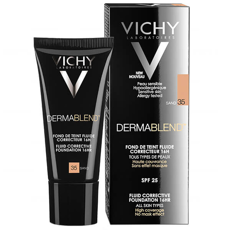 Vichy Dermablend, fluido corrector de larga duración, 35 Arena, 30 ml