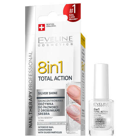 Eveline Cosmetics Nail Therapy, balsam de unghii concentrat 8in1, Silver Shine, 12 ml