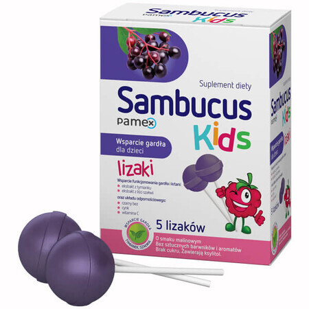 Sambucus Kids Lollipops, sabor frambuesa, 5 piezas