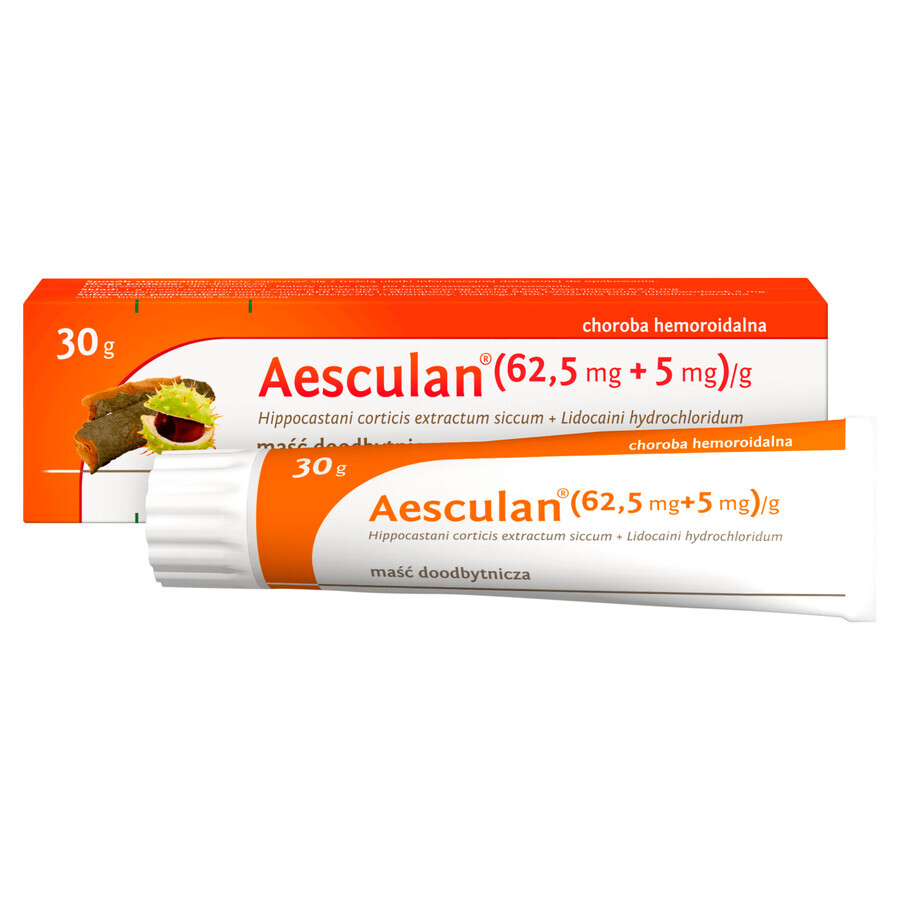 Aesculan (62,5 mg + 5 mg)/g, pomada rectal, 30 g