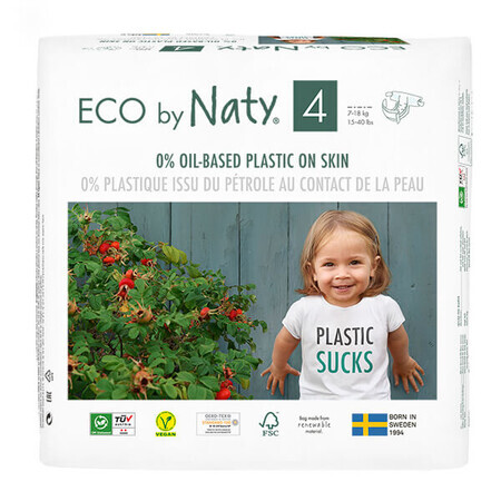 Eco By Naty, Pañales desechables ecológicos, talla 4, 7-18 kg, 44 unidades