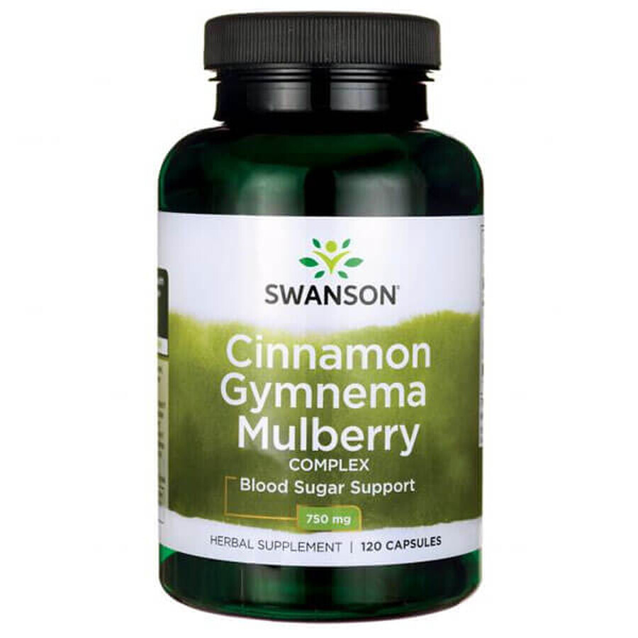 Swanson Cinnamon Gymnema Mulberry Complex, canela, gimnema y mora, 120 cápsulas