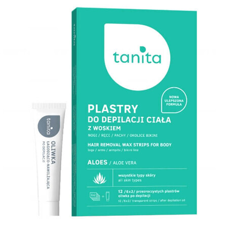 Tanita, tiras de cera para depilación corporal, aloe, 12 piezas