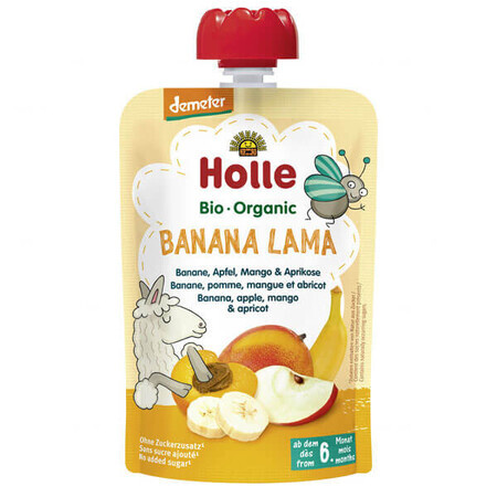 Holle, mousse di frutta in tubo Banana Lama, banana, mela, mango, albicocca BIO, dopo 6 mesi, 100 g