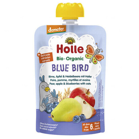 Holle, fruit mousse in a tube, Blue Bird, pear, apple, blueberry with oats, after 6 months, 100 g