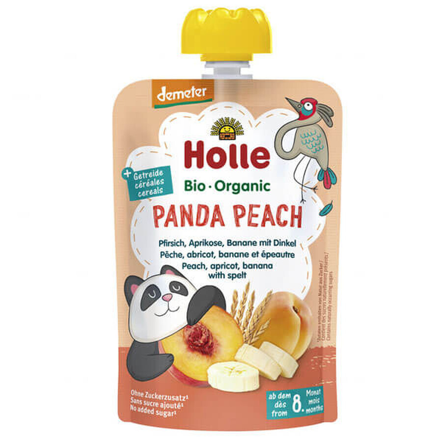 Holle, Fruchtmousse in der Tube Panda Pfirsich, Pfirsich, Aprikose, Banane mit Dinkel BIO, nach 8 Monaten, 100 g