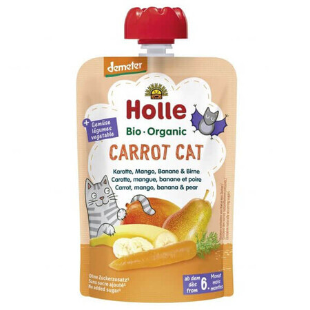 Holle, Fruchtmousse in der Tube, Carrot Cat, Karotte, Mango, Banane und Birne, nach 6 Monaten, 100 g