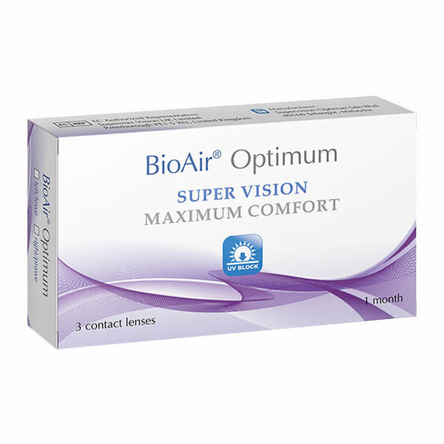 BioAir Optimum, lentes de contacto, 30 días, -1,25, 3 uds.