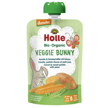 Holle Bio Veggie Bunny, mousse de verduras en tubo, zanahoria, boniato, guisantes, después de 6 meses, 100 g