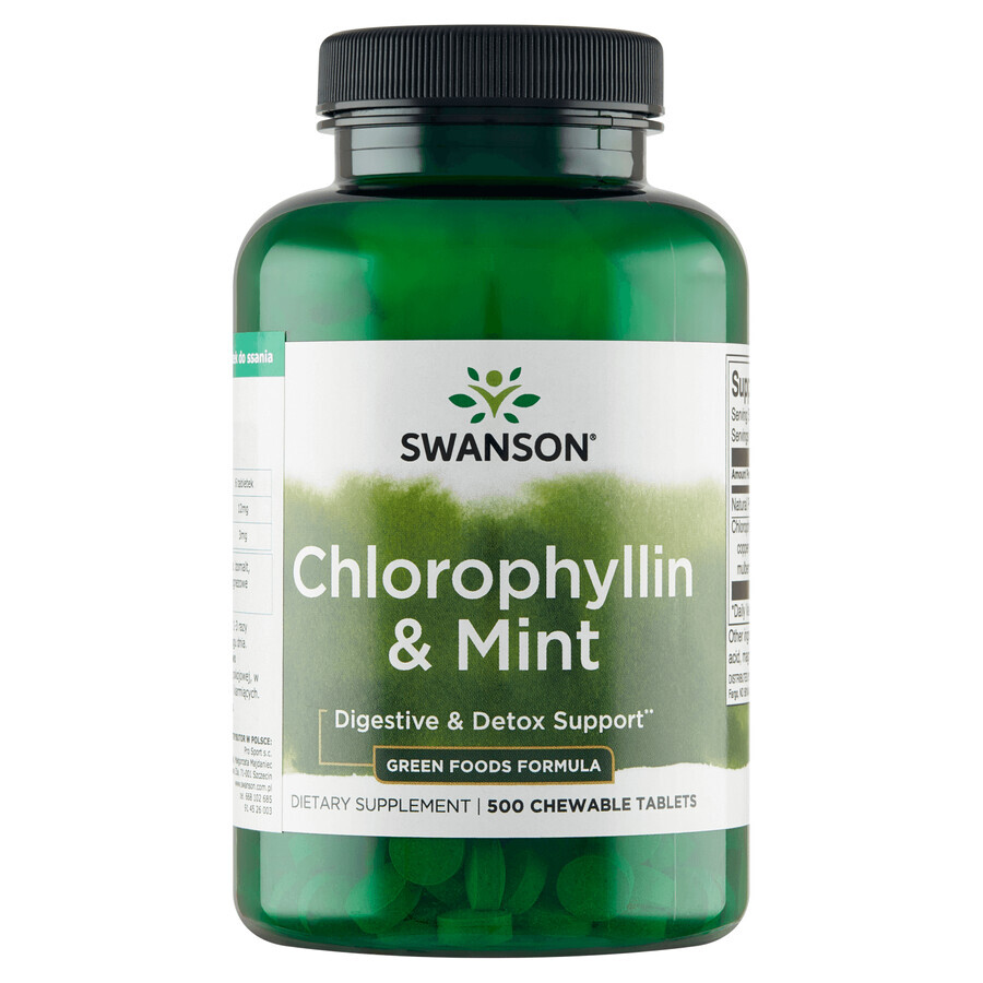 Swanson Chlorophyllin &amp; Mint, clorofila con menta, 500 comprimidos masticables