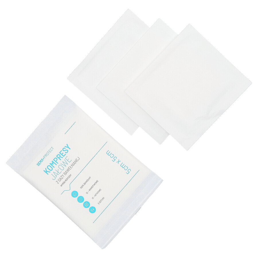 SEMA Protect, sterile Mulltupfer, 17-fädig, 12 Lagen, 5 cm x 5 cm, 3 Stück